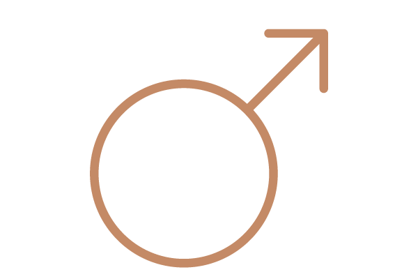 A brown Mars or male gender symbol consisting of a circle with an arrow pointing diagonally upward to the right on a light background.