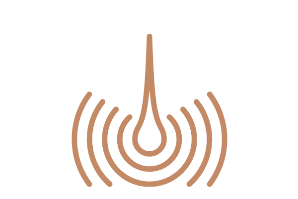 A stylized brown outline of a hair follicle, symbolizing Non-Surgical Hair Restoration Cincinnati, is surrounded by evenly spaced curved lines on a light background.